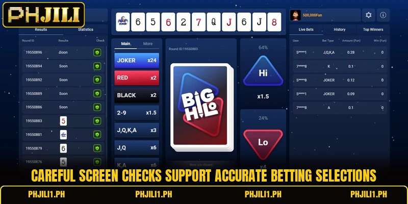 Careful screen checks support accurate betting selections Careful screen checks support accurate betting selections